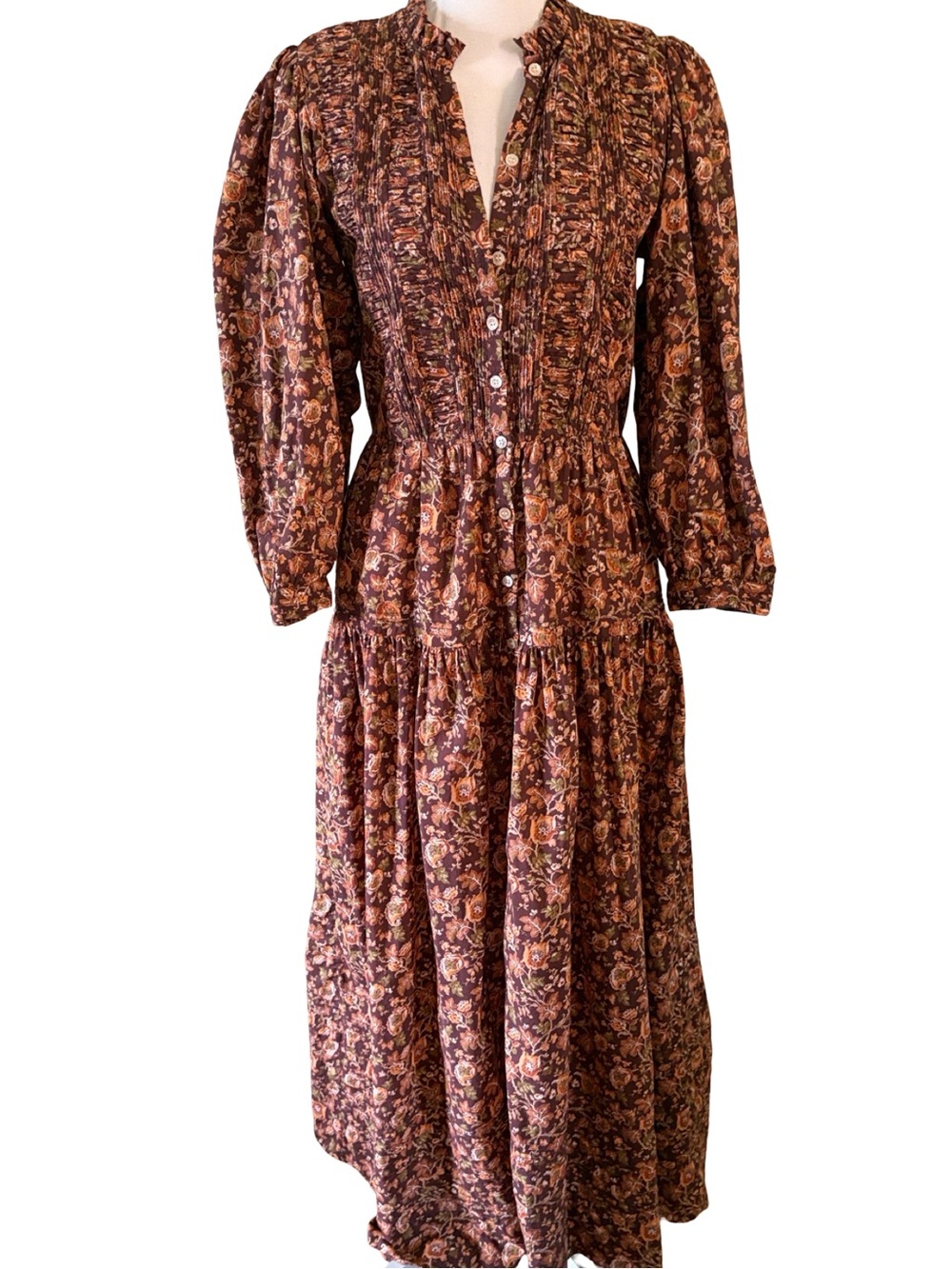 Doen Philana Mulberry Vine Floral Organic Cotton Tiered Maxi Dress Small - Picture 2 of 14